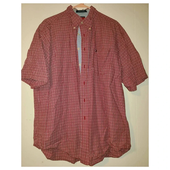 Tommy Hilfiger Button Down Shirt Men's XL Plaid Short Sleeve 100% Cotton (L) - Picture 1 of 5